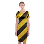 Black And Yellow Caution Classic Short Sleeve Midi Dress