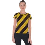 Black And Yellow Caution Short Sleeve Sports Top 