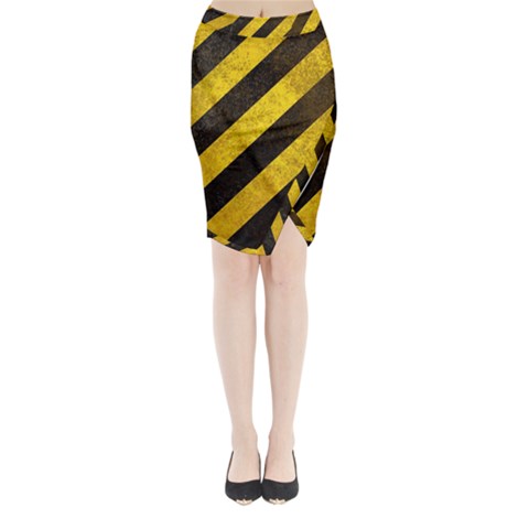 Black And Yellow Caution Midi Wrap Pencil Skirt from ArtsNow.com