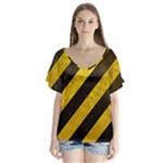 Black And Yellow Caution V-Neck Flutter Sleeve Top