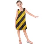 Black And Yellow Caution Kids  Sleeveless Dress