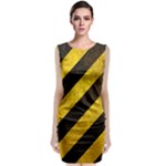 Black And Yellow Caution Sleeveless Velvet Midi Dress