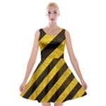 Black And Yellow Caution Velvet Skater Dress