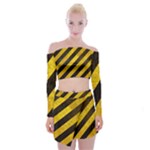 Black And Yellow Caution Off Shoulder Top with Mini Skirt Set