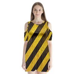 Black And Yellow Caution Shoulder Cutout Velvet One Piece from ArtsNow.com