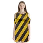 Black And Yellow Caution Shoulder Cutout Velvet One Piece