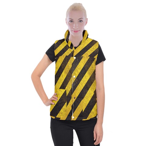 Black And Yellow Caution Women s Button Up Vest from ArtsNow.com