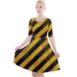 Black And Yellow Caution Quarter Sleeve A-Line Dress