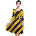 Black And Yellow Caution Quarter Sleeve Waist Band Dress