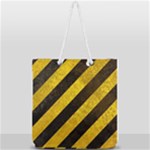 Black And Yellow Caution Full Print Rope Handle Tote (Large)