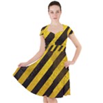 Black And Yellow Caution Cap Sleeve Midi Dress