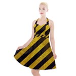 Black And Yellow Caution Halter Party Swing Dress 