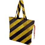 Black And Yellow Caution Drawstring Tote Bag