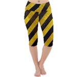 Black And Yellow Caution Lightweight Velour Cropped Yoga Leggings