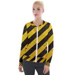 Black And Yellow Caution Velour Zip Up Jacket