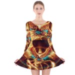 Fire Eagle Art Long Sleeve Velvet Skater Dress