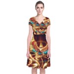 Fire Eagle Art Short Sleeve Front Wrap Dress