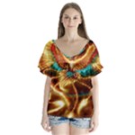 Fire Eagle Art V-Neck Flutter Sleeve Top