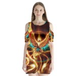 Fire Eagle Art Shoulder Cutout Velvet One Piece