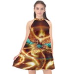 Fire Eagle Art Halter Neckline Chiffon Dress 