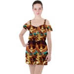 Fire Eagle Art Ruffle Cut Out Chiffon Playsuit