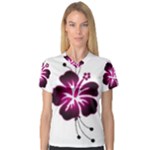 Pink Hawaiian Flower V-Neck Sport Mesh Tee