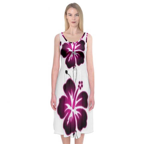 Pink Hawaiian Flower Midi Sleeveless Dress from ArtsNow.com