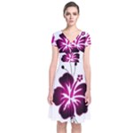 Pink Hawaiian Flower Short Sleeve Front Wrap Dress