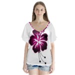 Pink Hawaiian Flower V-Neck Flutter Sleeve Top