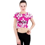 Pink Hawaiian Flowers Crew Neck Crop Top