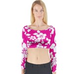 Pink Hawaiian Flowers Long Sleeve Crop Top