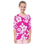 Pink Hawaiian Flowers Kids  Quarter Sleeve Raglan Tee