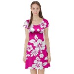 Pink Hawaiian Flowers Short Sleeve Skater Dress