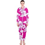 Pink Hawaiian Flowers Hooded Jumpsuit (Ladies)