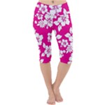 Pink Hawaiian Flowers Lightweight Velour Cropped Yoga Leggings