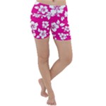 Pink Hawaiian Flowers Lightweight Velour Yoga Shorts