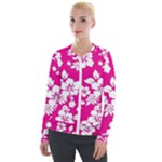 Pink Hawaiian Flowers Velour Zip Up Jacket