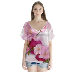 V-Neck Flutter Sleeve Top 