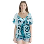 Design Art (design 13) V-Neck Flutter Sleeve Top