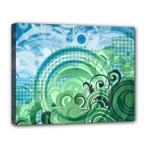 Blue Green Circle Design Canvas 14  x 11  (Stretched) from ArtsNow.com