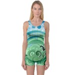 Blue Green Circle Design One Piece Boyleg Swimsuit