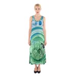 Blue Green Circle Design Sleeveless Maxi Dress