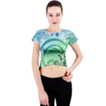 Blue Green Circle Design Crew Neck Crop Top