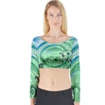 Blue Green Circle Design Long Sleeve Crop Top