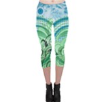 Blue Green Circle Design Capri Leggings 