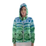 Blue Green Circle Design Women s Hooded Windbreaker