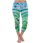 Blue Green Circle Design Capri Winter Leggings 