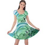 Blue Green Circle Design Cap Sleeve Dress