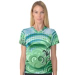 Blue Green Circle Design V-Neck Sport Mesh Tee