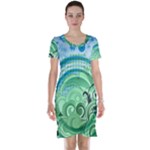 Blue Green Circle Design Short Sleeve Nightdress